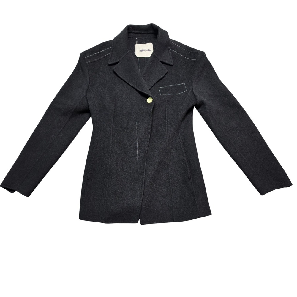 Wool Blend Blazer Jacket Womens OS Black Excellent Contrast Stitch SN-XABF9